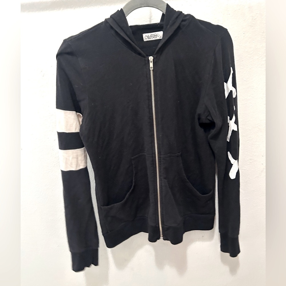 LAUREN MOSHI RARE Dripping X Black & White Zip Hoodie Stripes & X Detail Punk - Picture 5 of 10